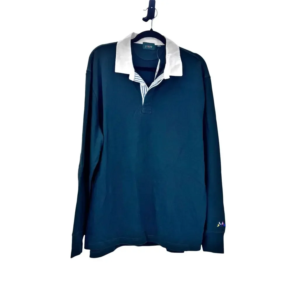 J. Crew Men's Rugby Shirt with Striped Placket Woodland Size Large NWT